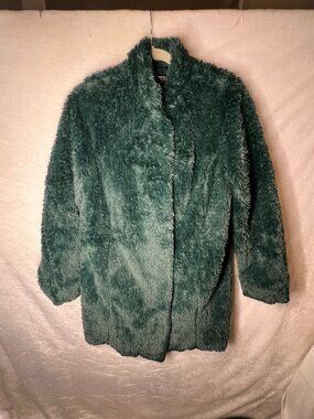 Kenneth Cole faux fur emerald green teddy coat Sz M